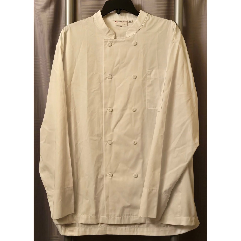 Chef Works White Double Breasted Chef Coat Long Sleeve Mandarin Collar Large